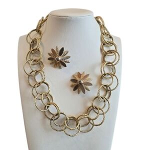 Sarah Coventry Clip Earring Anne Klein Circle Chain Link Goldtone Necklace Set